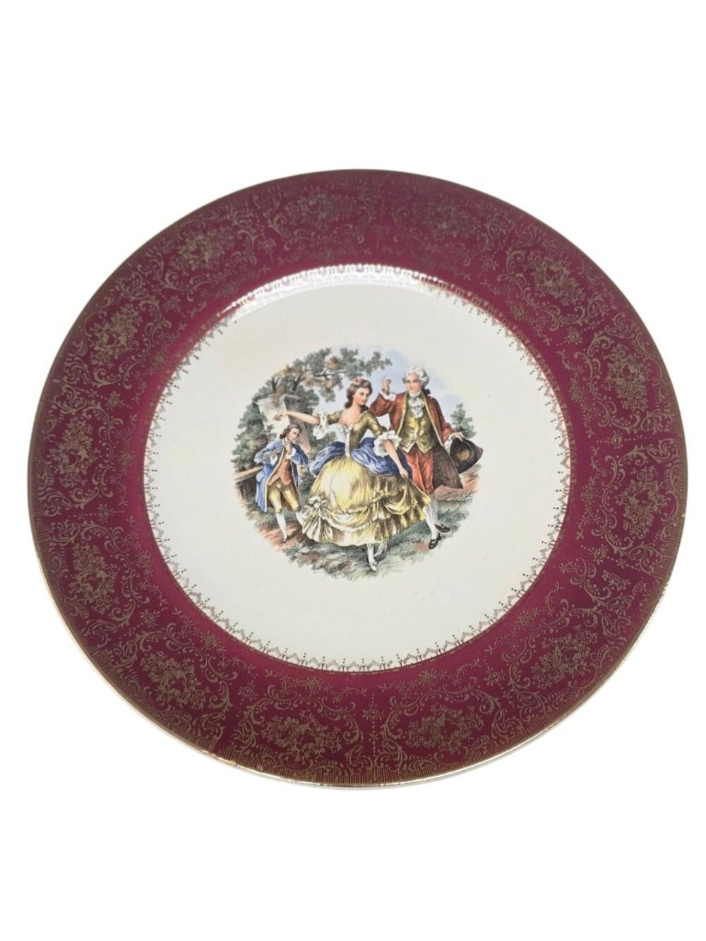 Salem China Imperial Service Plate 23K Gold Trim Vintage 10.75” Burgundy